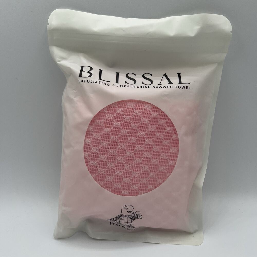 BLISSAL Pink Exfoliating Antibacterial Shower Towel Body Scrubber Back Washcloth
